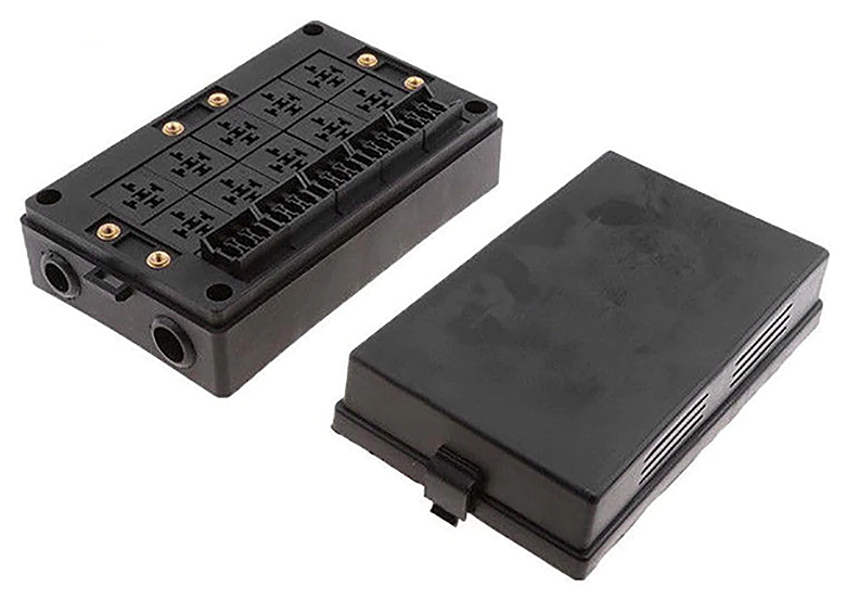 Relay Fuse Holder Mounting Box Holds 10x Relays, Fuses Crimp Terminals