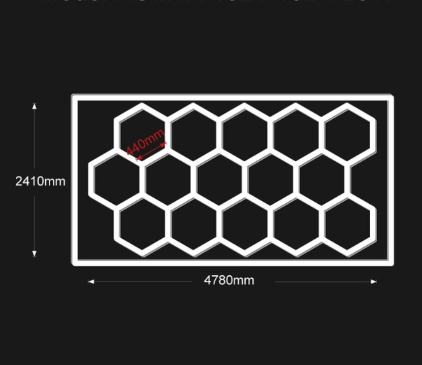 Lampe LED 11 hexagones + contour plafond et murs nid d'abeilles 3.6M x 2.4M  led blanc 330W 6500k - Discount AutoSport