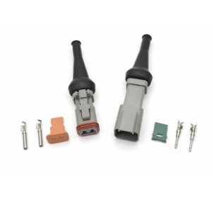 Conector eléctrico Deutsch 2 vías + 2 botas de protección 12V 15 amperios IP67