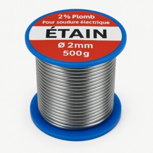 Bobine d’étain pour soudure – 500 g – 2 mm – âme décapante – 2 % plomb – spécial électricité & électronique