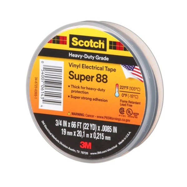 Cinta de electricista 3M Super 88 para mazos de cables y circuitos 19mm x 20 metros