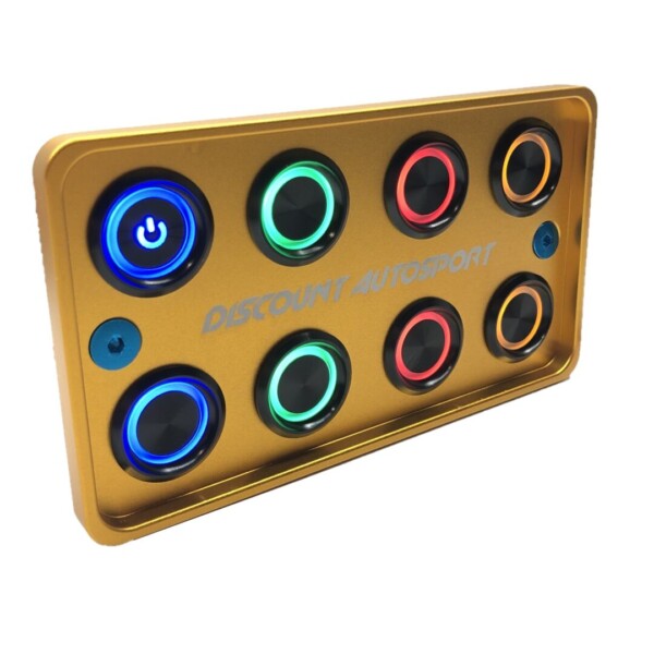 Piastra di avviamento in oro CNC 8 interruttori rotondi in alluminio Look "Switch Panel" PDM 25 ampere 12 volt - immagine 2