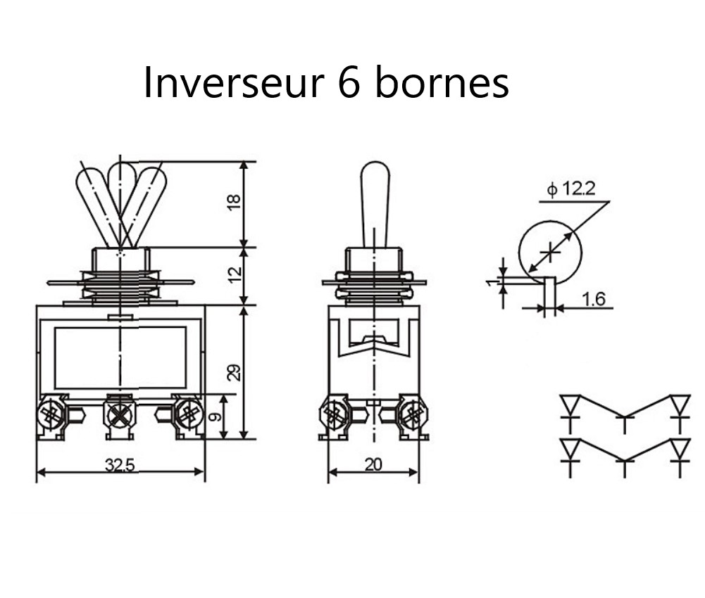 Bouton interrupteur à 3 positions pour le système électrique 250V 6A