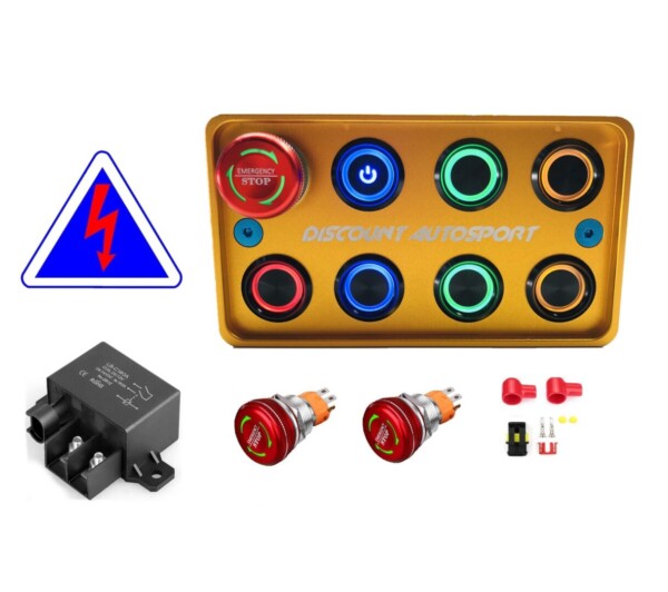 Piastra di commutazione a 8 pulsanti stile PDM Gold + interruttore elettronico da 180 ampere certificato FIA