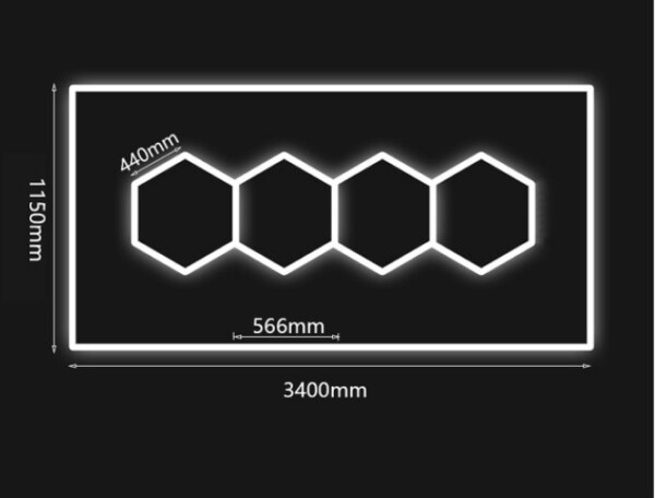 Sechseckige LED-Leuchte Waben-Deckenleuchte 3.6M x 1.2M LED 230W 6500k Detailing Garage Barber – Bild 5