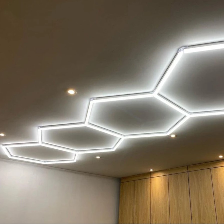 Lampe LED 4 hexagones plafond nid d'abeilles 3.2M x 1M led blanc