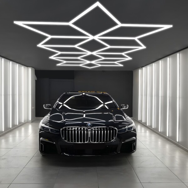 lámpara led hexagonal Panal de abejas 16 triángulos 5.5m x 2.8m 360W 6500k 230V Detailing Garage Barber - Imagen 6