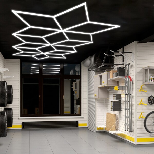 lámpara led hexagonal Panal de abejas 16 triángulos 5.5m x 2.8m 360W 6500k 230V Detailing Garage Barber - Imagen 2