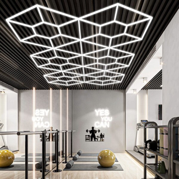 Hexagon led light 6 hexagon + 46 honeycomb triangles 4.8m x 2.8m 590W 6500k 230V detailing garage barber - Image 5