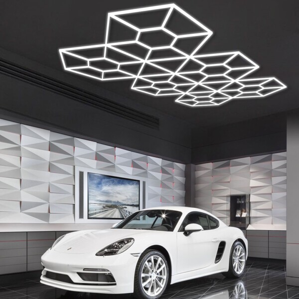 Hexagon led light 6 hexagon + 46 honeycomb triangles 4.8m x 2.8m 590W 6500k 230V detailing garage barber - Image 6