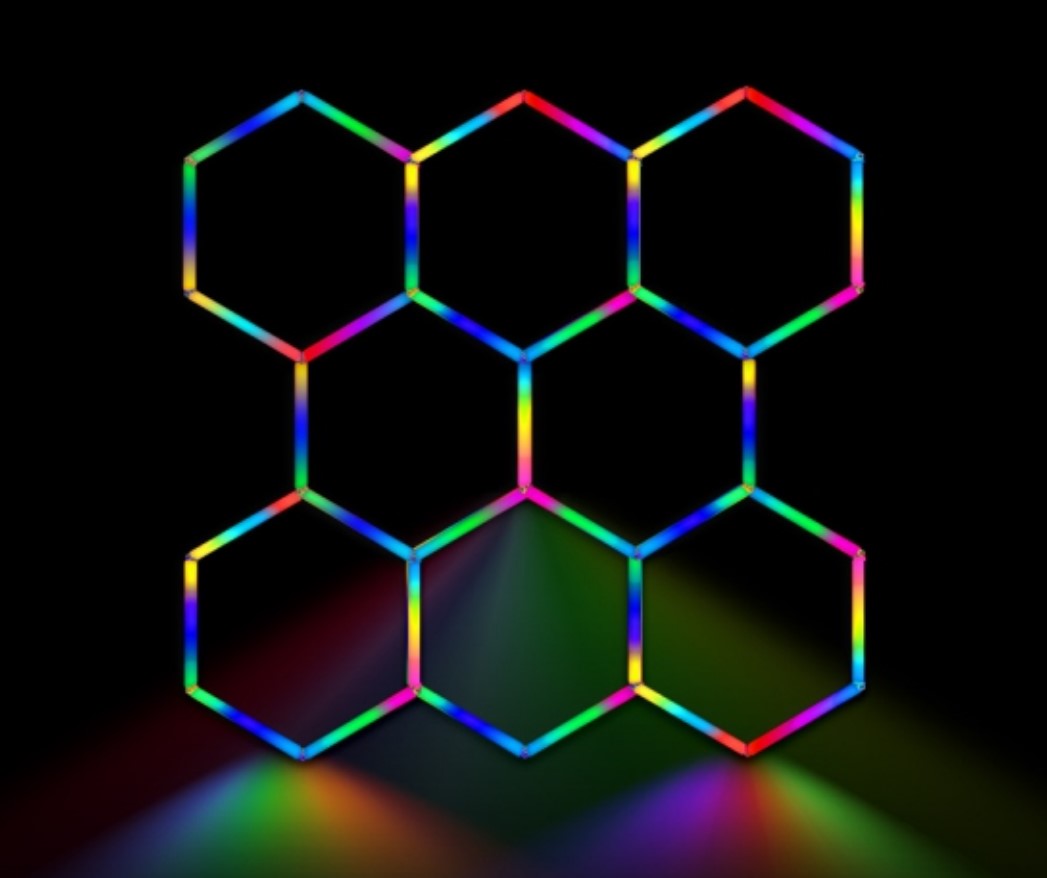Lampe hexagone Led multicolore plafond 8 nid d'abeille RGB 2.5m x 2.4m 65W 230V  Detailing Garage Barber - Discount AutoSport