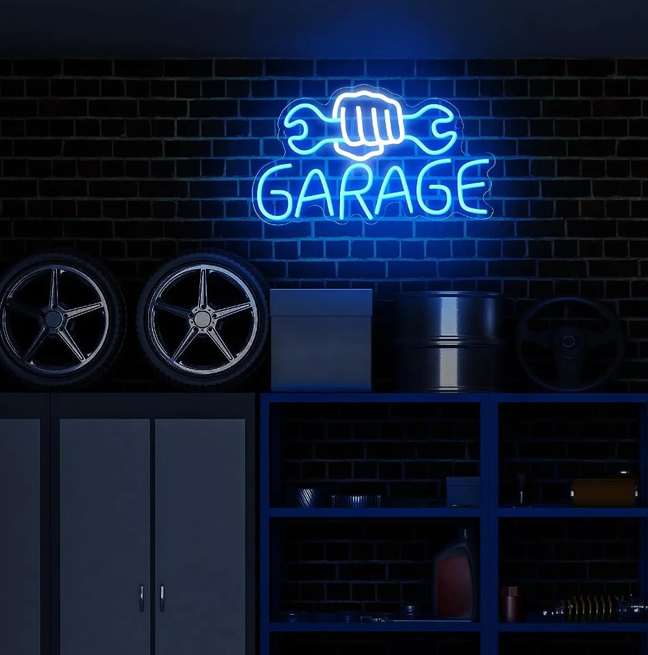 Enseigne lumineuse Garage LED Néon 40x23cm Bleu - Blanc - Discount AutoSport