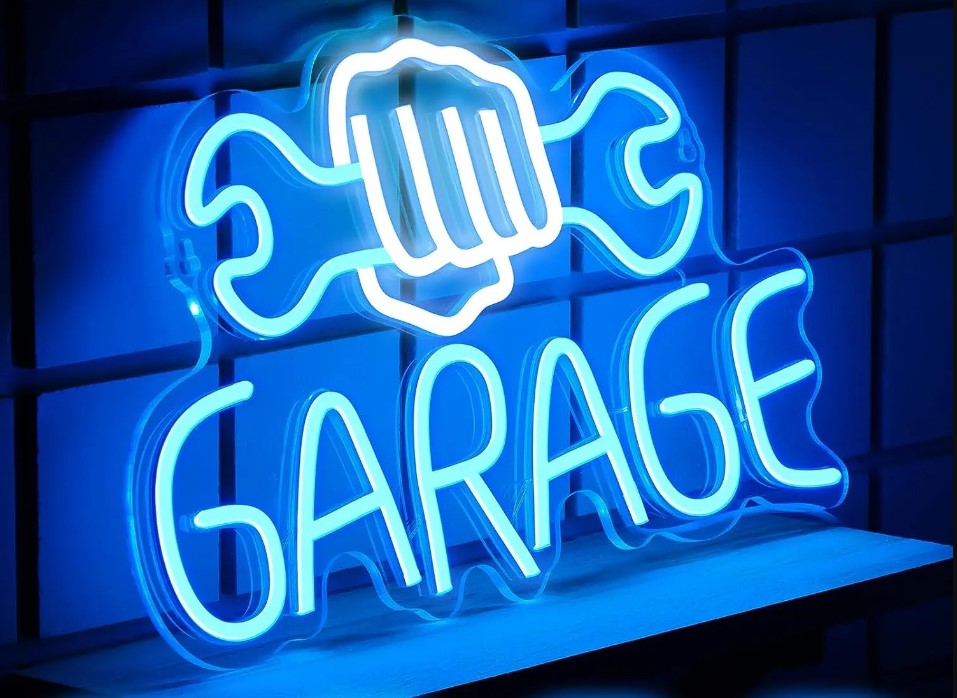 Enseigne lumineuse Garage LED Néon 40x23cm Bleu - Blanc - Discount AutoSport