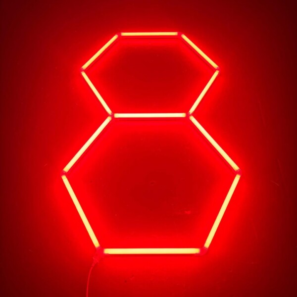 LED Lamp 2 Hexagon Honeycomb Ceiling 1.6M x 1M 70W Red Detailing Garage Barber Gym