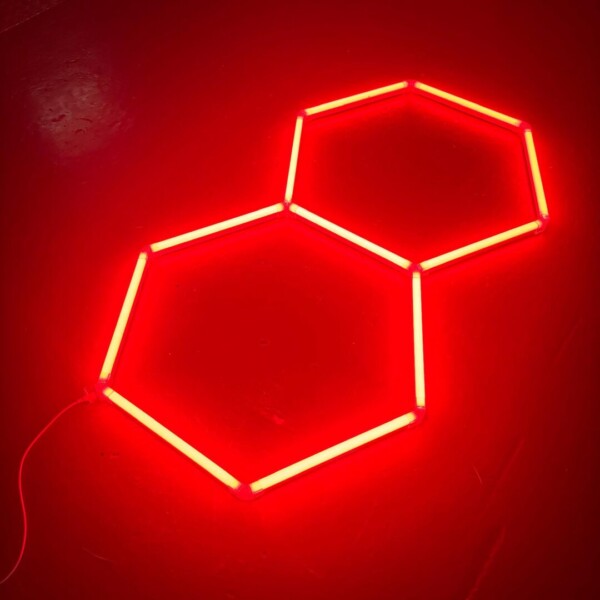 LED Lamp 2 Hexagon Honeycomb Ceiling 1.6M x 1M 70W Red Detailing Garage Barber Gym - Image 2