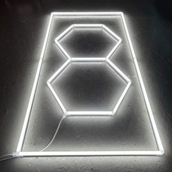 LED-Lampe 2 Sechsecke + Rechteck Wabendecke 2,4M x 1,2M 170W Weiß 6500K Detailing Garage Barber Gym