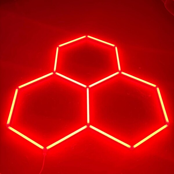 Plafoniera LED 3 esagoni a nido d'ape 2M x 2M 130W Rosso Detailing Garage Barber Gym - immagine 2
