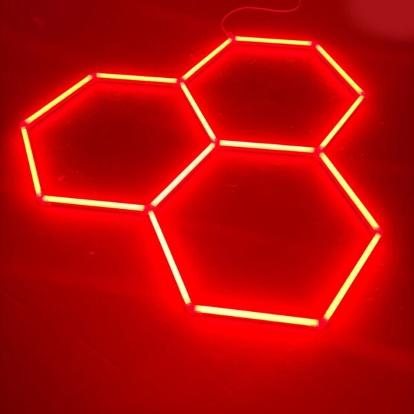 Plafoniera LED 3 esagoni a nido d'ape 2M x 2M 130W Rosso Detailing Garage Barber Gym