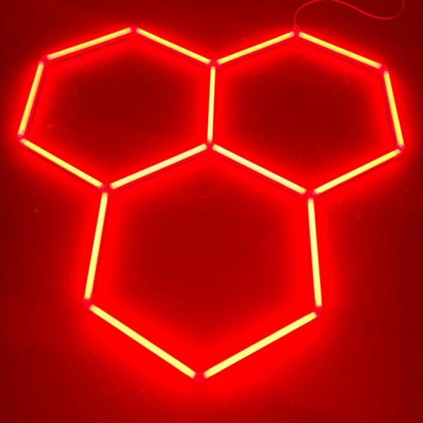 Plafoniera LED 3 esagoni a nido d'ape 2M x 2M 130W Rosso Detailing Garage Barber Gym - immagine 3