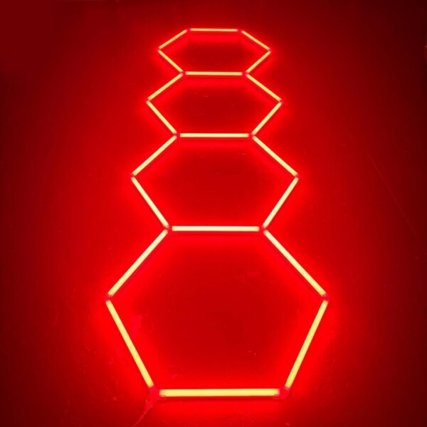 LED Lamp 4 Hexagon Honeycomb Ceiling 3.2M x 1M 130W Red Detailing Garage Barber Gym