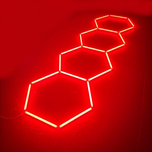 LED Lamp 4 Hexagon Honeycomb Ceiling 3.2M x 1M 130W Red Detailing Garage Barber Gym - Image 2