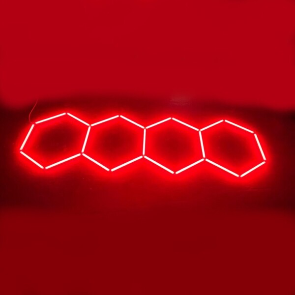 LED Lamp 4 Hexagon Honeycomb Ceiling 3.2M x 1M 130W Red Detailing Garage Barber Gym - Image 3