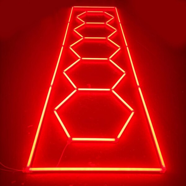 Luce LED 5 esagoni + rettangolo a nido d'ape soffitto 4,8M x 1M 320W Rosso Detailing Garage Barber Gym