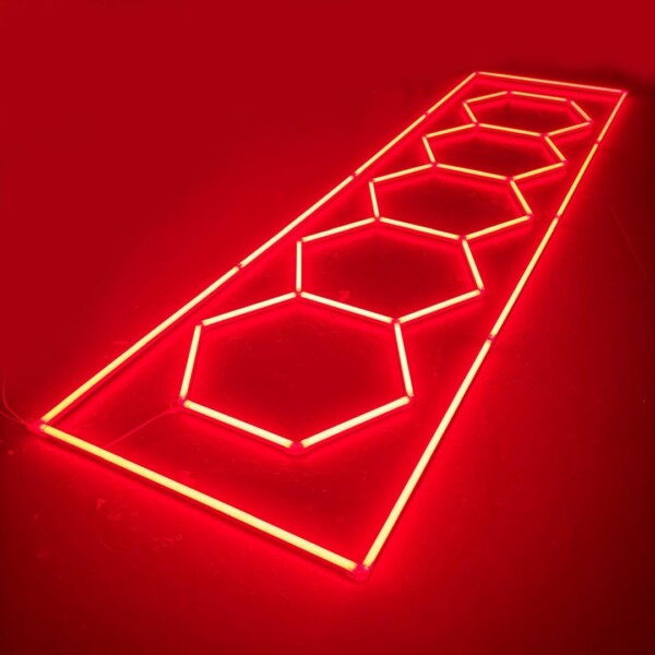 Luce LED 5 esagoni + rettangolo a nido d'ape soffitto 4,8M x 1M 320W Rosso Detailing Garage Barber Gym - immagine 3