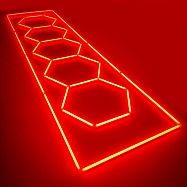 Luce LED 5 esagoni + rettangolo a nido d'ape soffitto 4,8M x 1M 320W Rosso Detailing Garage Barber Gym - immagine 2