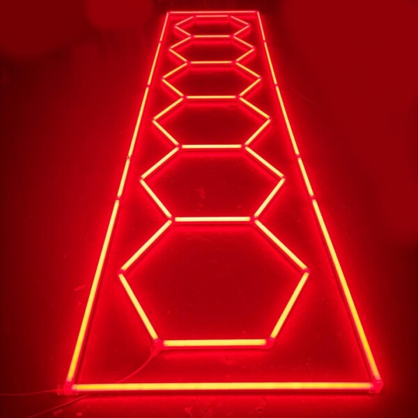 Luce LED 6 esagoni + rettangolo a nido d'ape soffitto 5,3M x 1M 360W Rosso Detailing Garage Barber Gym