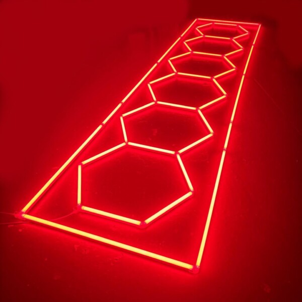 Luce LED 6 esagoni + rettangolo a nido d'ape soffitto 5,3M x 1M 360W Rosso Detailing Garage Barber Gym - immagine 2