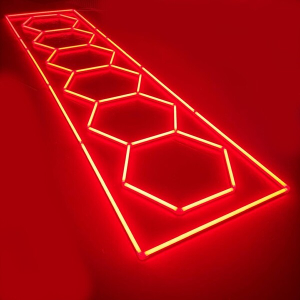 Luce LED 6 esagoni + rettangolo a nido d'ape soffitto 5,3M x 1M 360W Rosso Detailing Garage Barber Gym - immagine 3