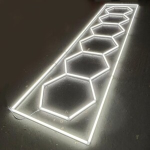 LED light 6 hexagons + rectangle honeycomb ceiling 5.3M x 1M 360W White 6500K Detailing Garage Barber Gym