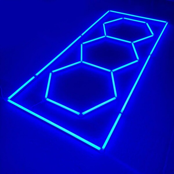 Lampe 3 hexagones + rectangle plafond nid d'abeilles 3M x 1.2M 240W Bleu Detailing Garage Barber Gym