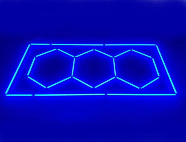 Lampe 3 hexagones + rectangle plafond nid d'abeilles 3M x 1.2M 240W Bleu Detailing Garage Barber Gym – Image 4