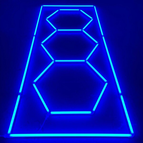 Lampe 3 hexagones + rectangle plafond nid d'abeilles 3M x 1.2M 240W Bleu Detailing Garage Barber Gym – Image 2
