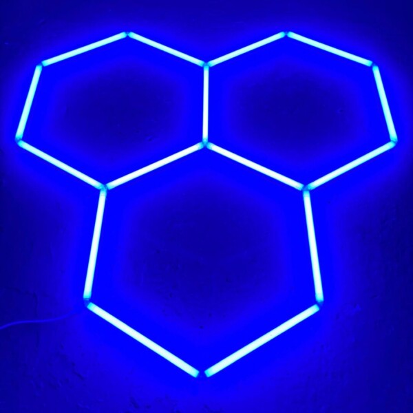 Plafón LED 3 hexágonos agrupados nido de abeja 2M x 2M 130W Azul Detallado Garaje Peluquería Gimnasio - Imagen 2