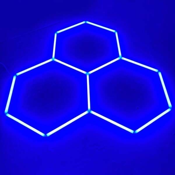 Plafón LED 3 hexágonos agrupados nido de abeja 2M x 2M 130W Azul Detallado Garaje Peluquería Gimnasio - Imagen 3