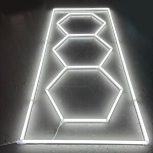 Lampe 3 hexagones + rectangle plafond nid d'abeilles 3M x 1.2M 240W Blanc 6500K Detailing Garage Barber Gym