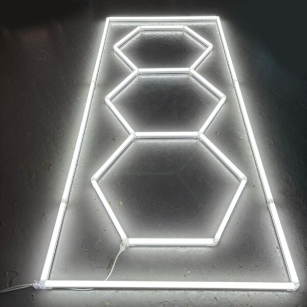 Lamp 3 hexagons + rectangle honeycomb ceiling 3M x 1.2M 240W White 6500K Detailing Garage Barber Gym