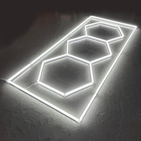 Lamp 3 hexagons + rectangle honeycomb ceiling 3M x 1.2M 240W White 6500K Detailing Garage Barber Gym - Image 2