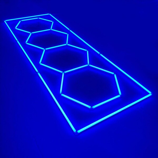 Luz LED 4 hexágonos + nido de abeja contorno de techo 3.6M x 1.2M 230W Azul Detallado Garaje Peluquería Gimnasio - Imagen 3