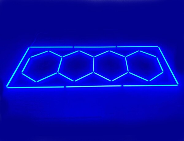 Luz LED 4 hexágonos + nido de abeja contorno de techo 3.6M x 1.2M 230W Azul Detallado Garaje Peluquería Gimnasio - Imagen 4
