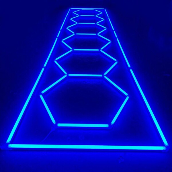 Luz LED 6 hexágonos + rectángulo nido de abeja techo 5.3M x 1M 360W Azul Detallado Garaje Peluquería Gimnasio - Imagen 3
