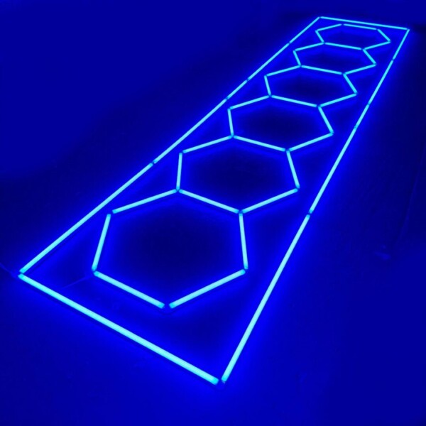 Luz LED 6 hexágonos + rectángulo nido de abeja techo 5.3M x 1M 360W Azul Detallado Garaje Peluquería Gimnasio