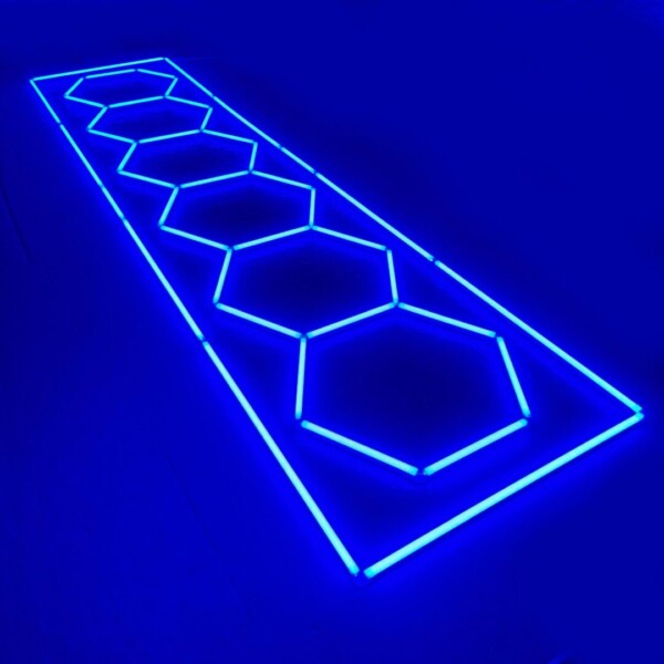 Luz LED 6 hexágonos + rectángulo nido de abeja techo 5.3M x 1M 360W Azul Detallado Garaje Peluquería Gimnasio - Imagen 2