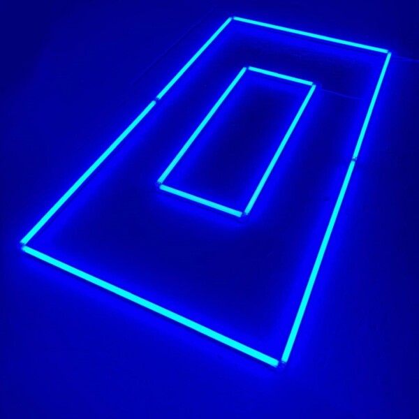 Lampe LED de plafond rectangle double 2.4M x 1.2M 145W bleu detailing garage barber gym – Image 2