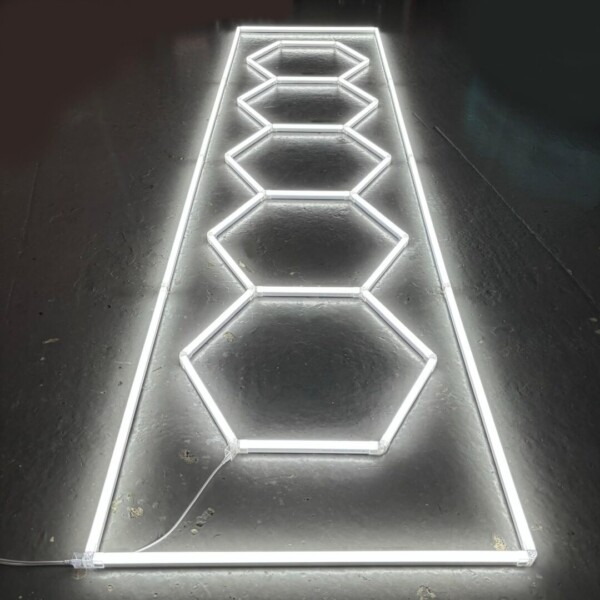 LED light 5 hexagons + rectangle honeycomb ceiling 4,8M x 1M 320W White 6500K Detailing Garage Barber Gym - Image 2