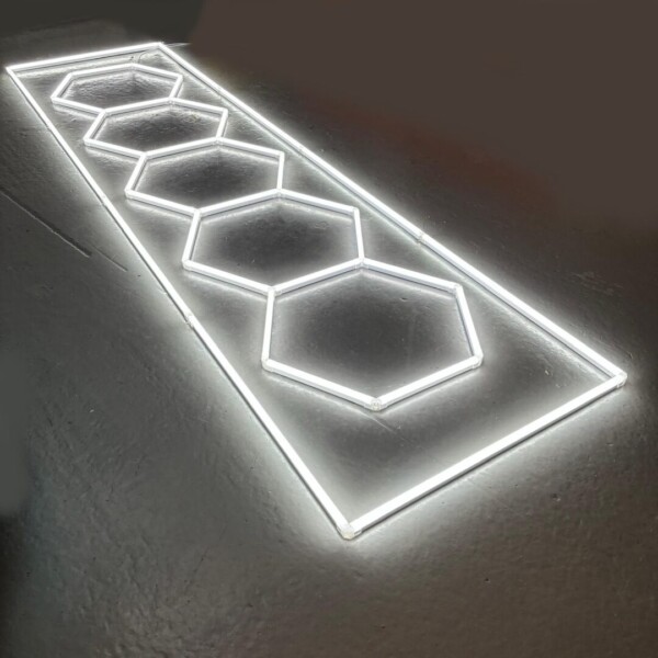LED light 5 hexagons + rectangle honeycomb ceiling 4,8M x 1M 320W White 6500K Detailing Garage Barber Gym - Image 3