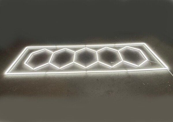 LED light 5 hexagons + rectangle honeycomb ceiling 4,8M x 1M 320W White 6500K Detailing Garage Barber Gym - Image 4